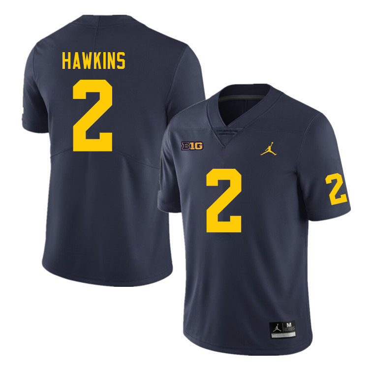 Mens Michigan Wolverines #2 Brad Hawkins Navy Jordan Brand College Football Game Jersey