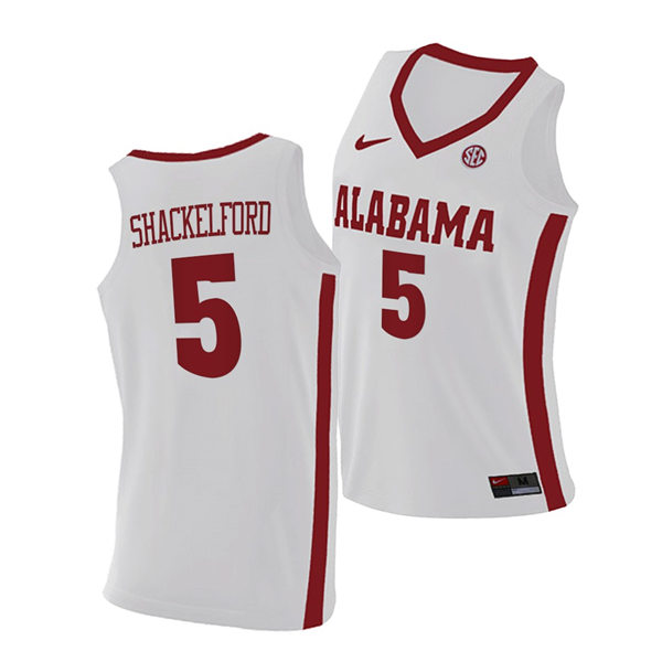 Mens Alabama Crimson Tide #5 Jaden Shackelford Nike White College Basketball Game Jersey