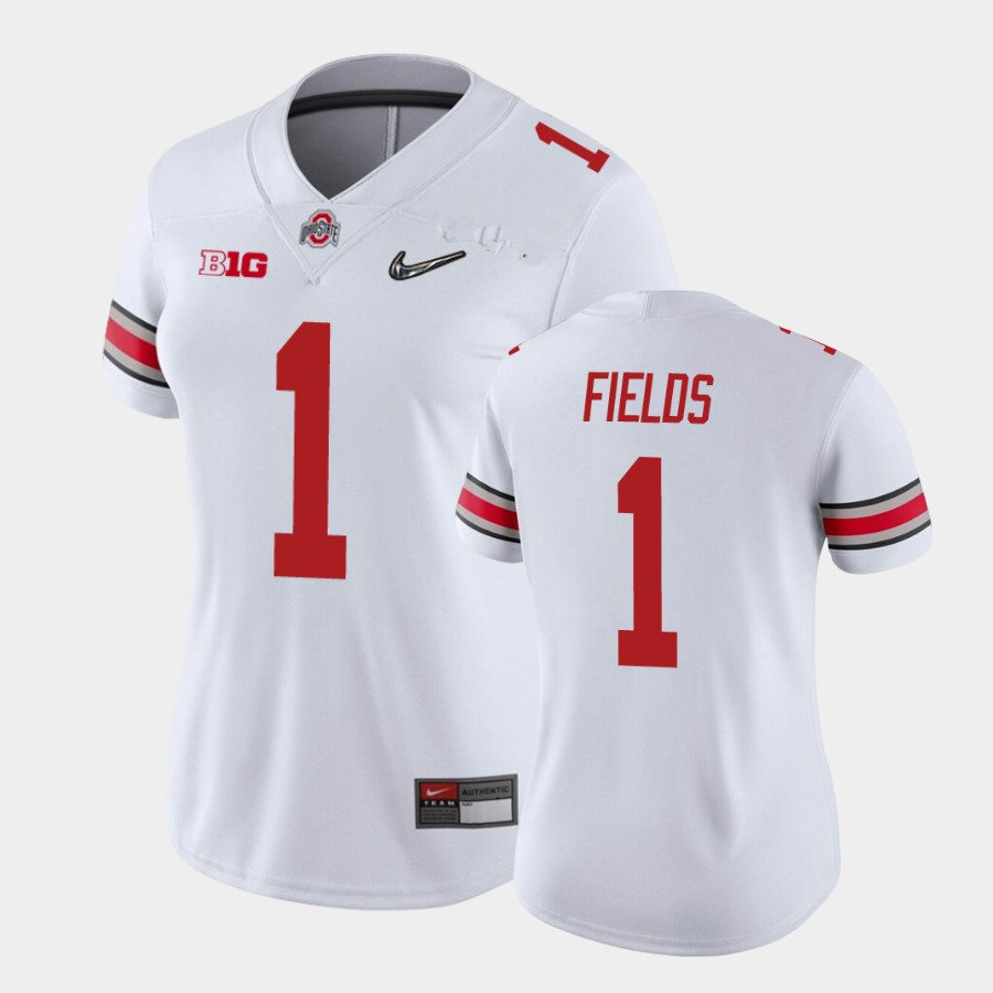 Women's Ohio State Buckeyes #1 Justin Fields Nike White College Football Game Jersey