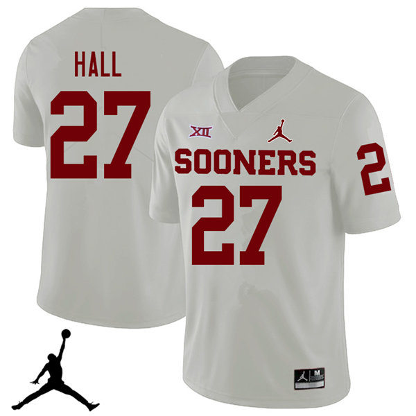 Men's Oklahoma Sooners #27 Jeremiah Hall White Jordan College Football Game Jersey