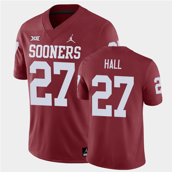 Men's Oklahoma Sooners #27 Jeremiah Hall Crimson Jordan College Football Game Jersey