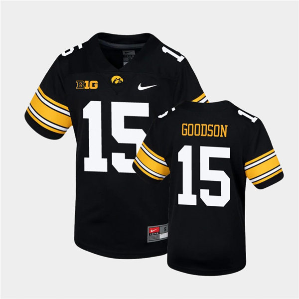 Youth Iowa Hawkeyes #15 Tyler Goodson Nike Black College Football Game Jersey