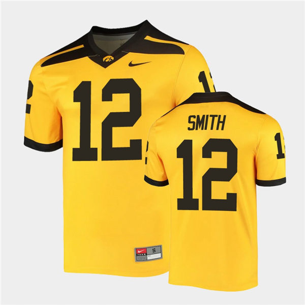 Mens Iowa Hawkeyes #12 Brandon Smith Nike Gold Alternate College Football Game Jersey