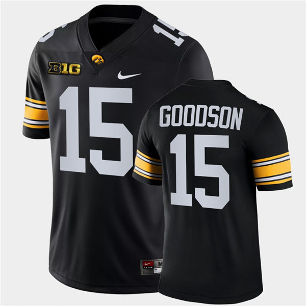 Mens Iowa Hawkeyes #15 Tyler Goodson Nike Black College Football Game Jersey
