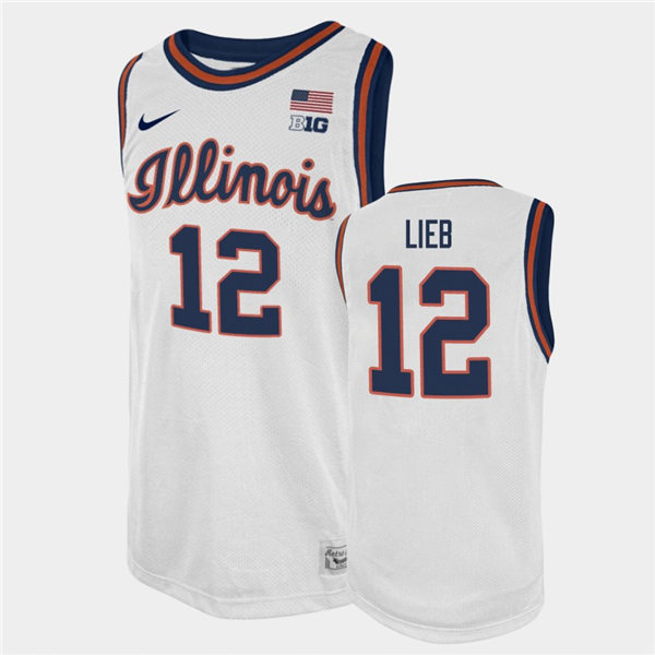 Men's Illinois Fighting Illini #12 Brandon Lieb 2020-21 White Retro Nike NCAA College Basketball Jersey