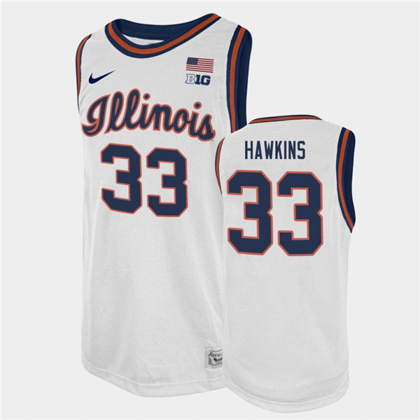 Men's Illinois Fighting Illini #33 Coleman Hawkins 2020-21 White Retro Nike NCAA College Basketball Jersey