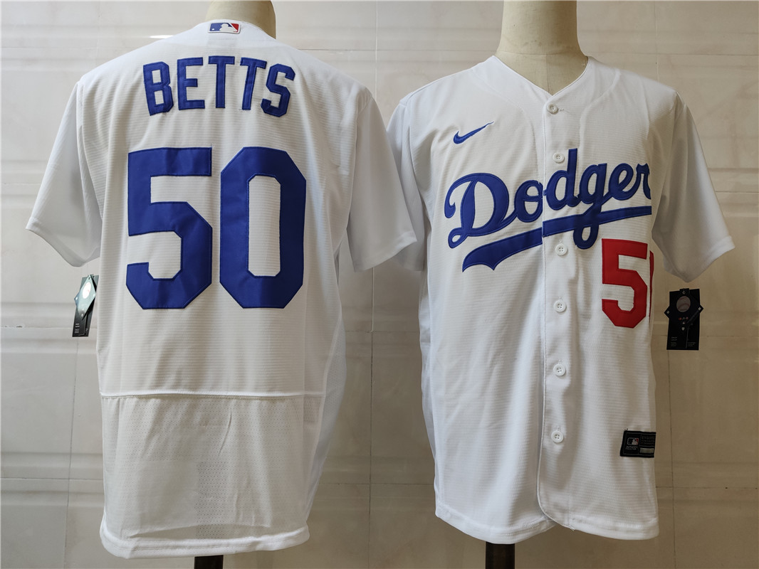 Men's Los Angeles Dodgers  #50 Mookie Betts White Nike Flex base Baseball Jersey