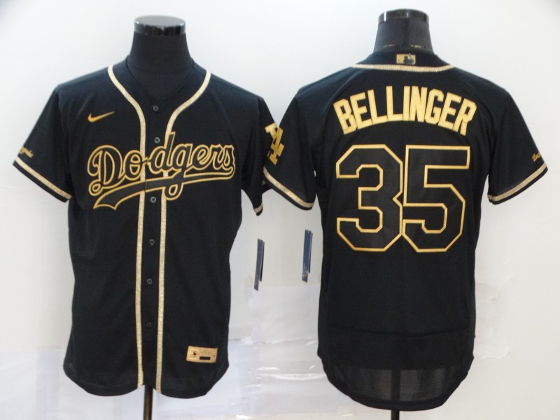 Mens Los Angeles Dodgers #35 Cody Bellinger Black Golden Edition Flex Base Jersey