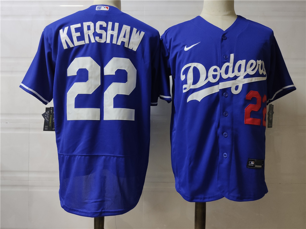 Mens Los Angeles Dodgers #22 Clayton Kershaw Royal Nike Stitched Flex base Baseball Jersey