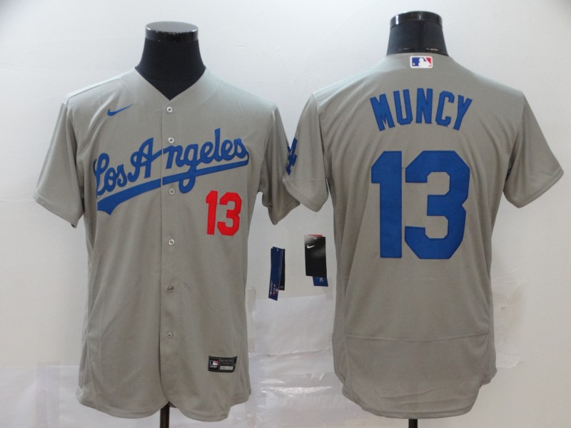 Men's Los Angeles Dodgers #13 Max Muncy Grey Los Angeles Nike Flex base Baseball Jersey