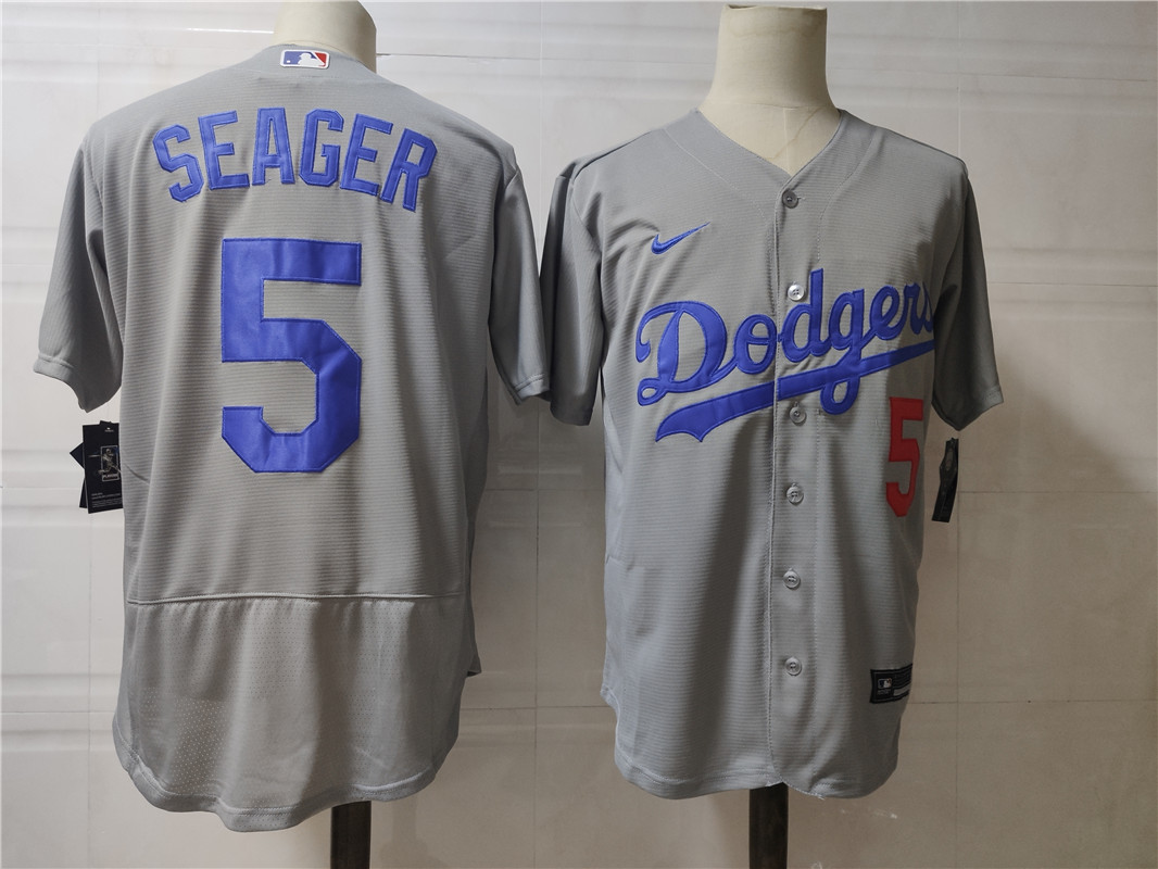 Men's Los Angeles Dodgers #5 Corey Seage Grey Nike Flex base Baseball Jersey
