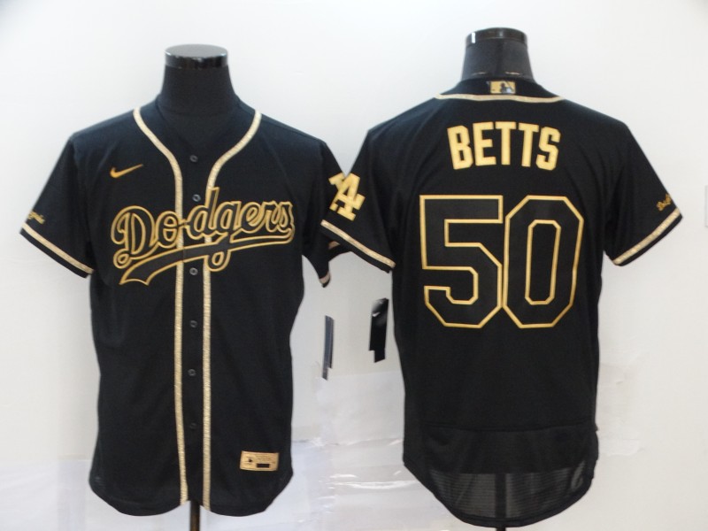 Men's Los Angeles Dodgers  #50 Mookie Betts Black Golden Edition Flex Base Jersey