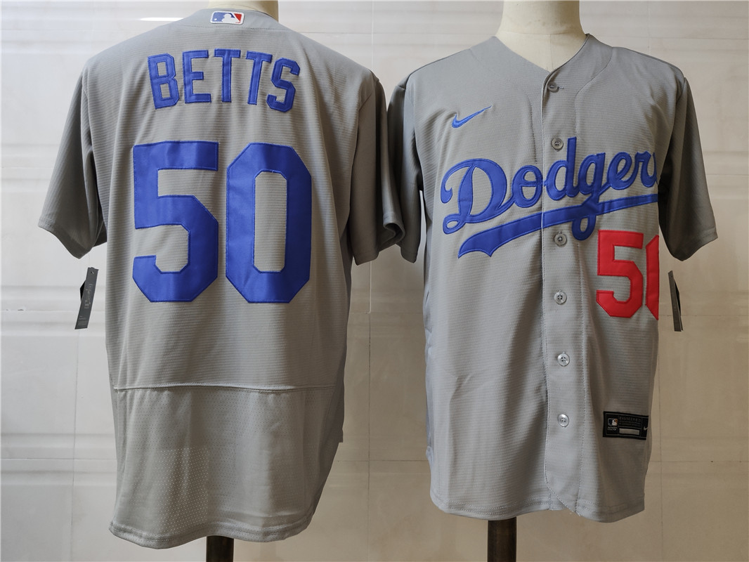 Men's Los Angeles Dodgers  #50 Mookie Betts Grey Nike Flex base Baseball Jersey