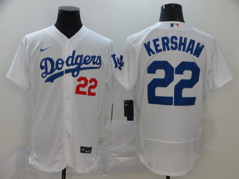 Mens Los Angeles Dodgers #22 Clayton Kershaw Nike White Home Flex base Baseball Jersey