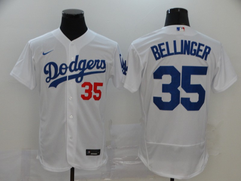 Mens Los Angeles Dodgers #35 Cody Bellinger White Nike Flex base Baseball Jersey
