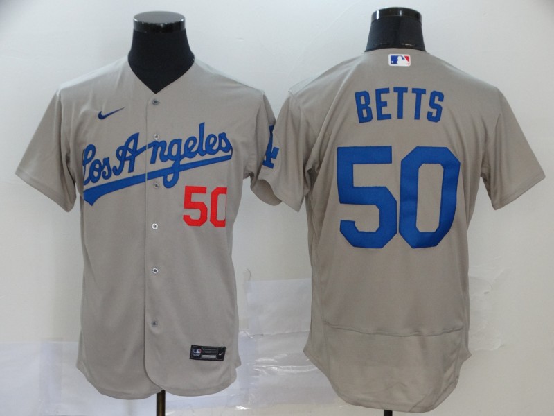 Men's Los Angeles Dodgers  #50 Mookie Betts Grey Los Angeles Nike Flex base Baseball Jersey