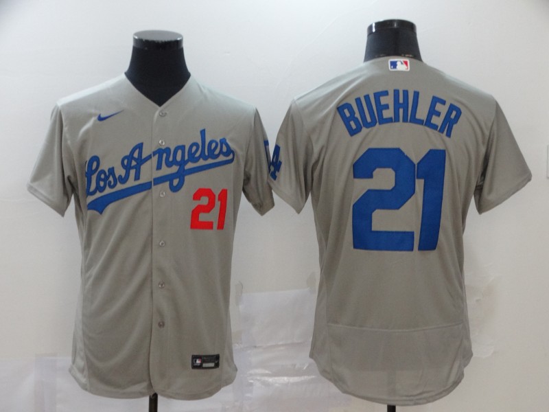 Men's Los Angeles Dodgers # 21 Walker Buehler Grey Los Angeles Nike Flex base Baseball Jersey