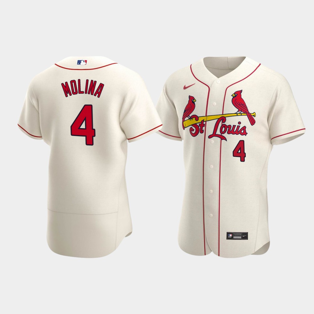 Men's St. Louis Cardinals #4 Yadier Molina Cream Stitched MLB Flex Base Jersey