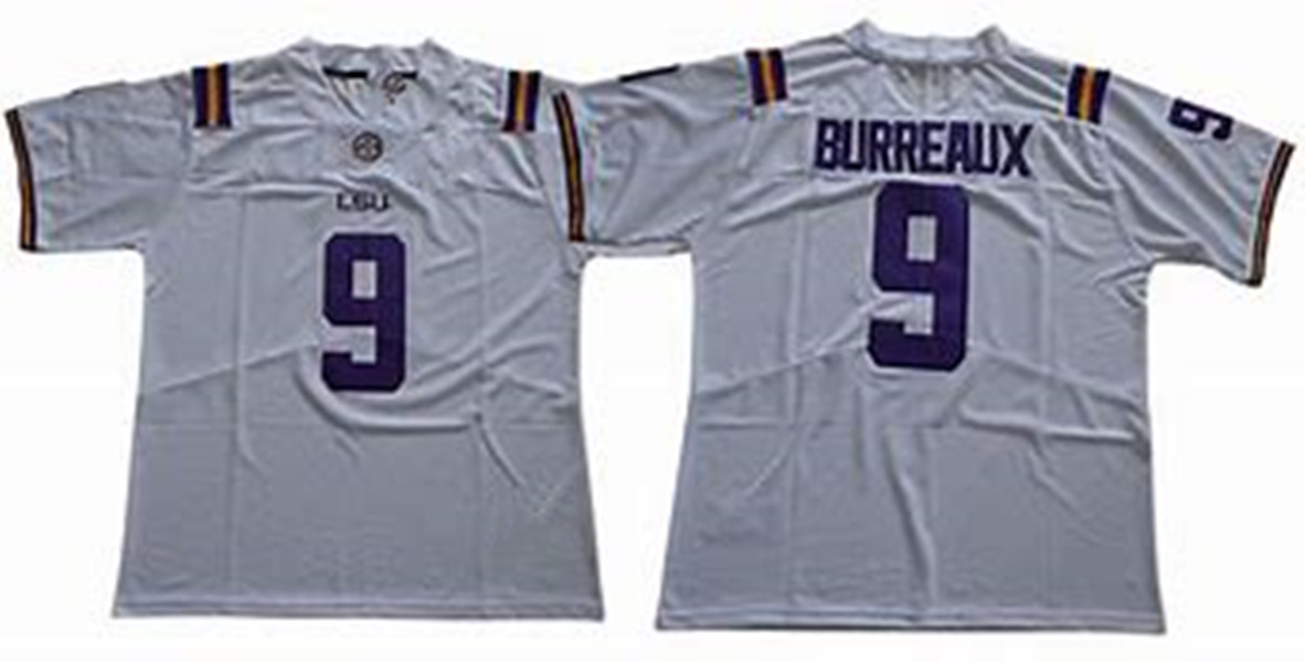 Men's LSU Tigers #9 Joe Burreaux White Stitched Nike NCAA Football Jersey