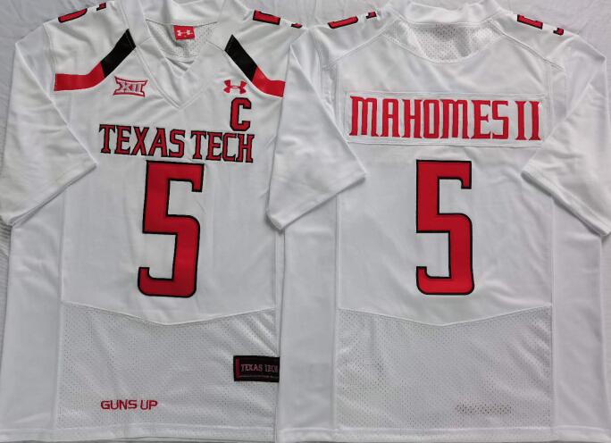 Men's NCAA Texas Tech Red Raiders #5 Patrick Mahomes II Under Armour White Football Jersey