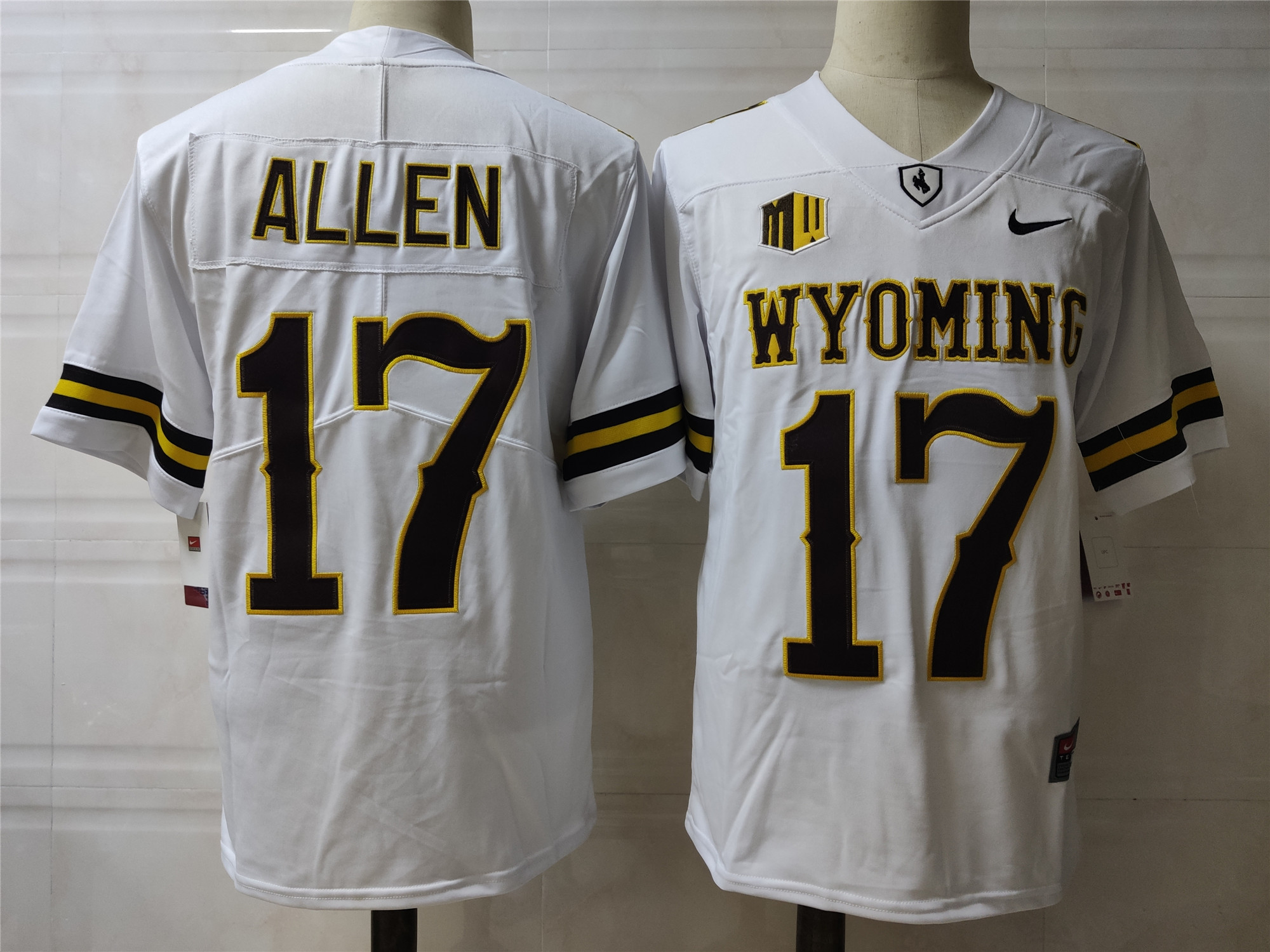 Men's Wyoming Cowboys #17 Josh Allen White Football Jersey -With Name