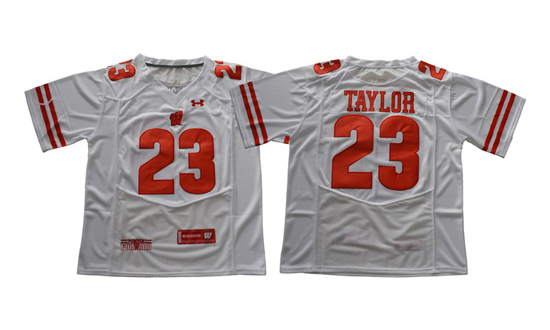 Men's Wisconsin Badgers #23 Jonathan Taylor Under Armour College Football Jersey - White