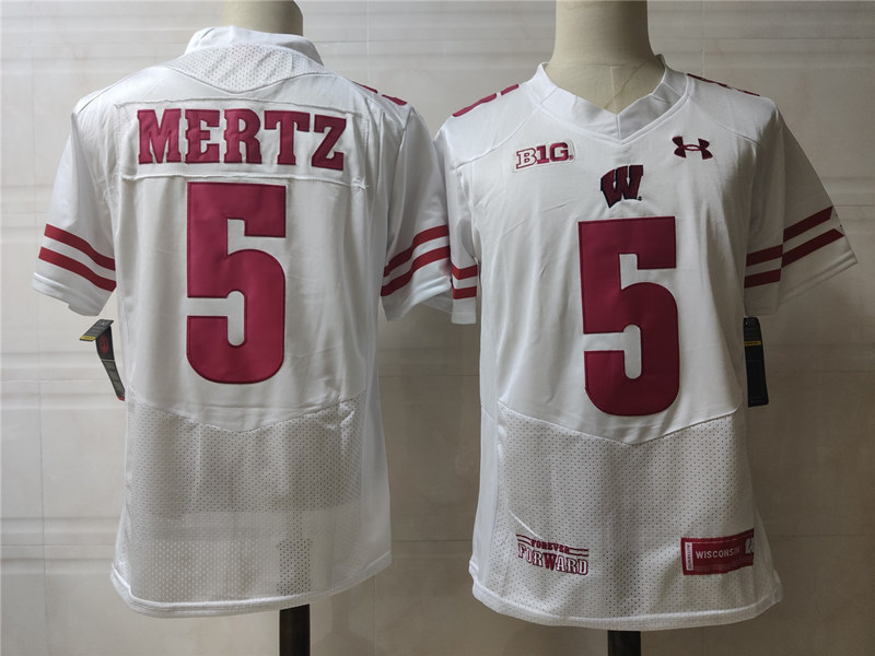Men's Wisconsin Badgers #5 Graham Mertz Under Armour  College Football Jersey - White