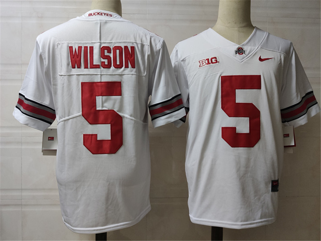 Mens Ohio State Buckeyes #5 Garrett Wilson Nike White Football Jersey