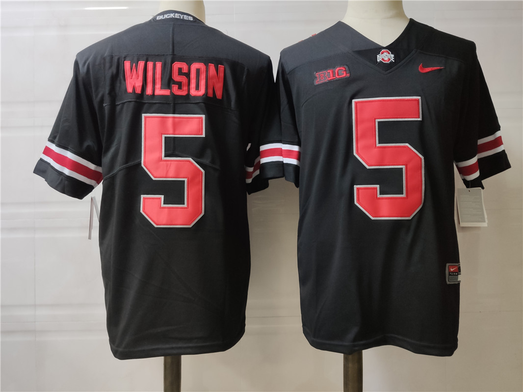 Mens Ohio State Buckeyes #5 Garrett Wilson Nike Blackout Football Jersey