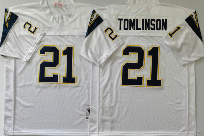 Men's San Diego Chargers #21 LaDainian Tomlinson Mitchell & Ness White Throwback Football Jersey