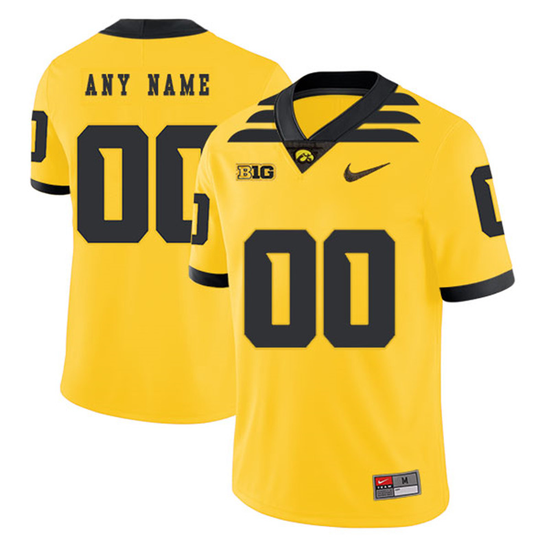 Mens Iowa Hawkeyes Custom Gold Nike Football Jersey