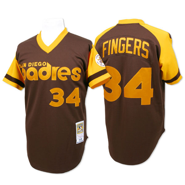 Men's San Diego Padres #34 Rollie Fingers 1978 Mitchell & Ness Brown Authentic Throwback Jersey