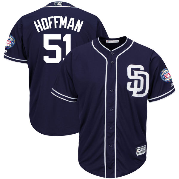 Men's San Diego Padres #51 Trevor Hoffman Majestic Navy Hall of Fame Induction Patch Cool Base Jersey