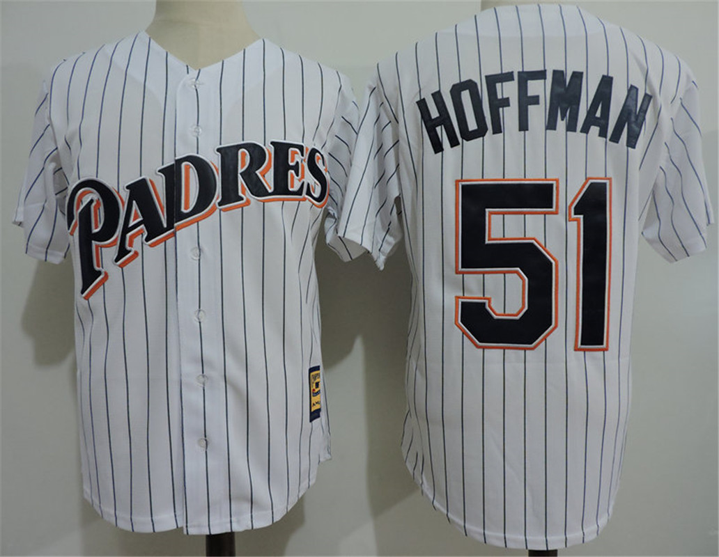 Men's San Diego Padres #51 Trevor Hoffman 1987 White Pinstripe Throwback Jersey