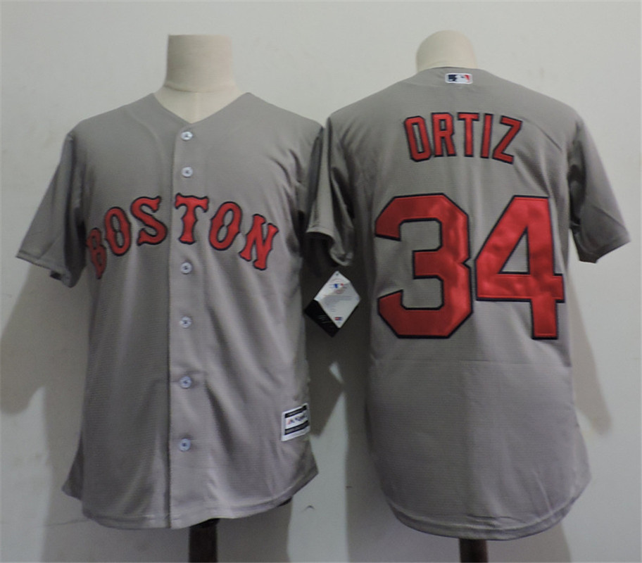 Mens Boston Red Sox #34 David Ortiz Grey Majestic Cool Base Baseball Jersey