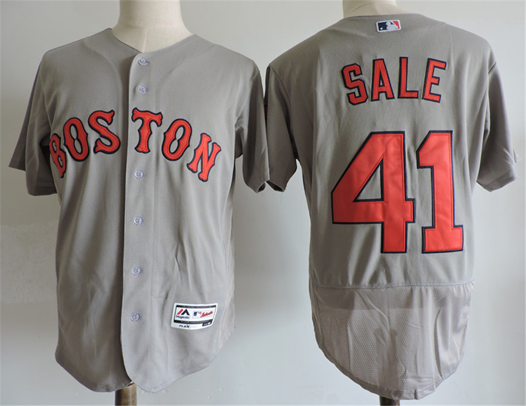 Mens Boston Red Sox #41 Chris Sale Grey Majestic Flex Base Baseball Jersey