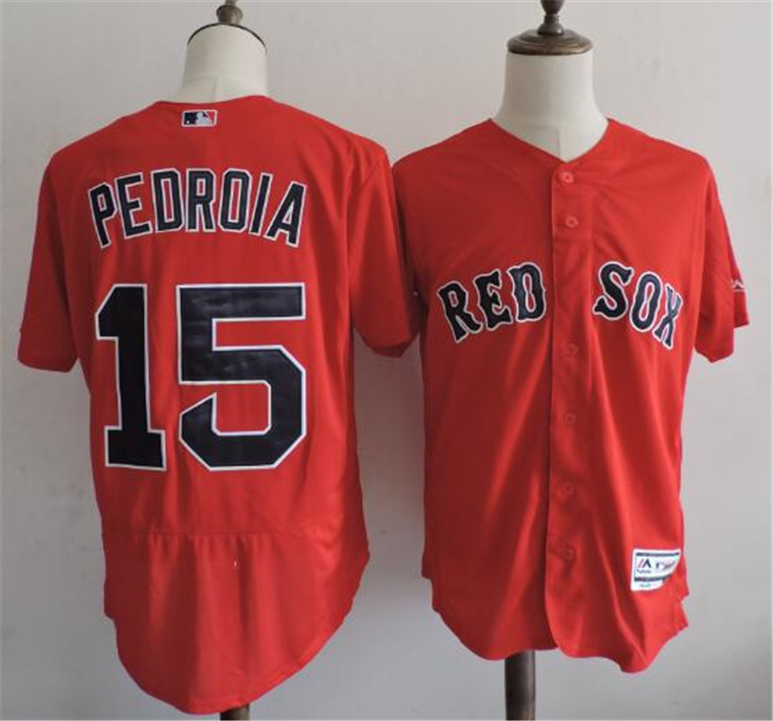 Mens Boston Red Sox #15 Dustin Pedroia  Red Majestic Flex Base Baseball Jersey