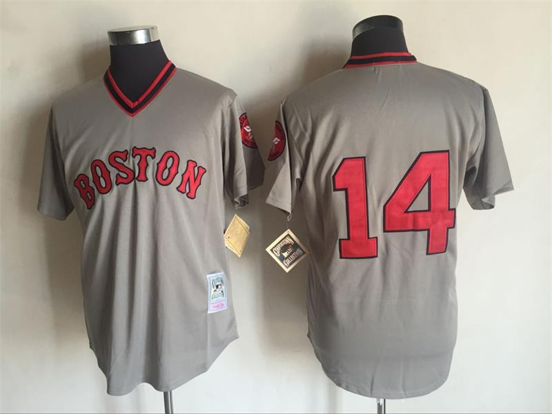 Men's Boston 1975 Red Sox Jim Rice Mitchell & Ness Gray Authentic Throwback Baseball Jersey