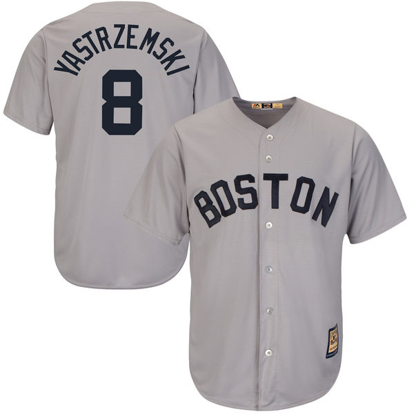 Men's Boston Red Sox #8 Carl Yastzremski Majestic Gray Road Cool Base Cooperstown Collection Player Jersey