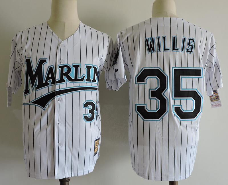 Men's Florida Miami Marlins #35 Dontrelle Willis White Pinstripe Stitched Baseball Jersey
