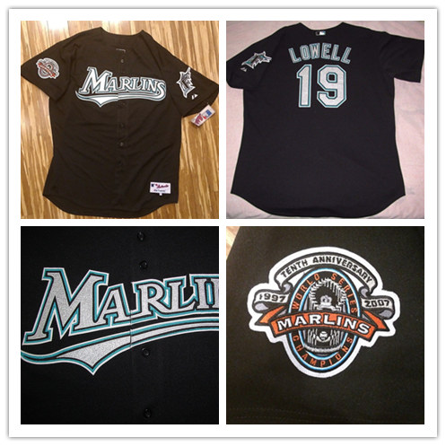 Men's Florida Miami Marlins #19 Mike Lowell 2007 Black Authentic Baseball Jersey