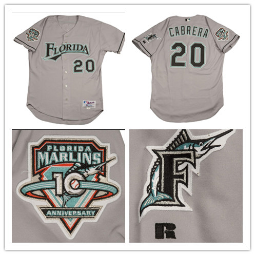 Men's Florida Miami Marlins #20 Miguel Cabrera 2003 Game Used Road Rookie Baseball Jersey