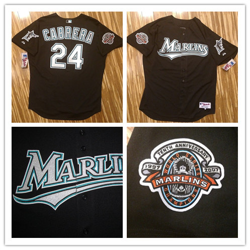 Men's Florida Miami Marlins #24 Miguel Cabrera 2007 Black Authentic Baseball Jersey