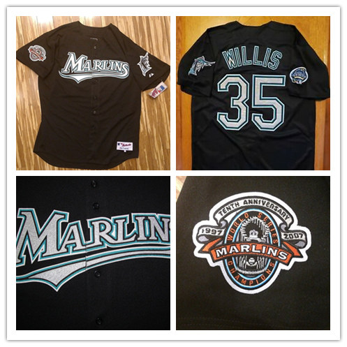 Men's Florida Miami Marlins #35 Dontrelle Willis 2007 Black Authentic Baseball Jersey