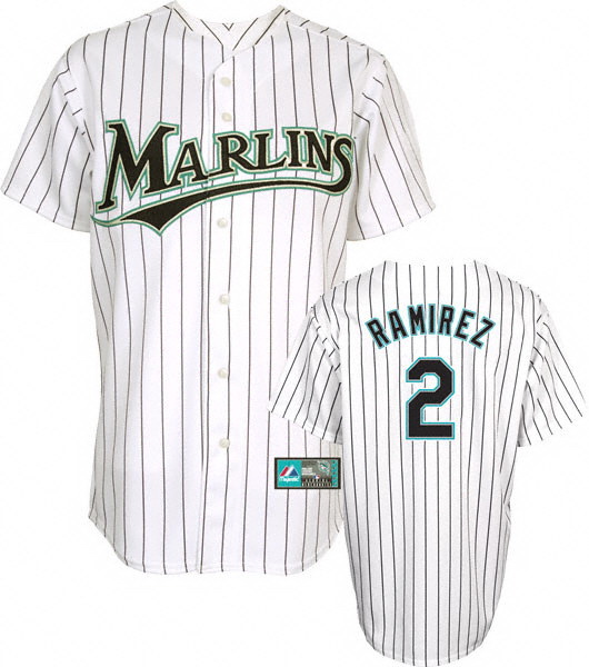 Men's Florida Miami Marlins #2 Hanley Ramirez White Pinstripe Stitched Baseball Jersey