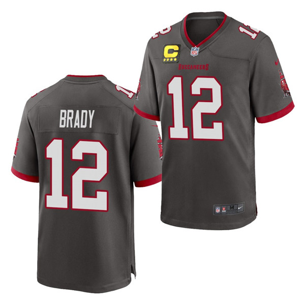 Men's Tampa Bay Buccaneers #12 Tom Brady Nike Pewter Game Football Jersey with C patch