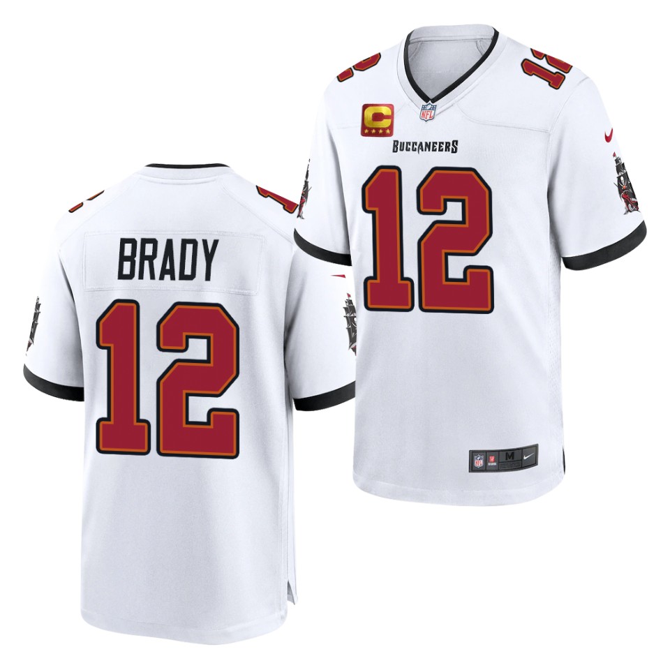 Men's Tampa Bay Buccaneers #12 Tom Brady Nike White Game Football Jersey with C patch