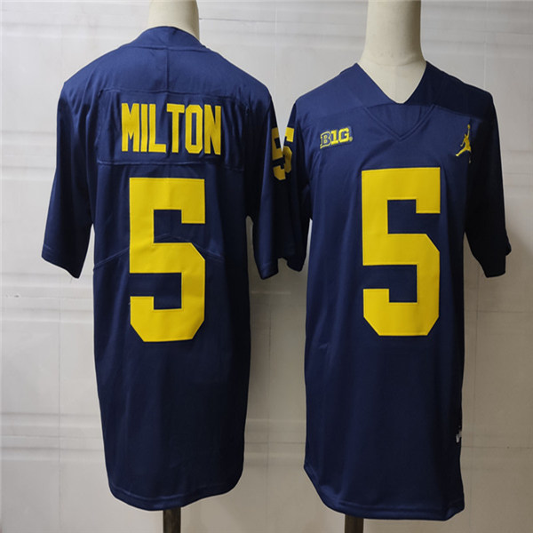 Mens NCAA Michigan Wolverines #5 Joe Milton Brand Jordan Navy Stitched College Football Jersey