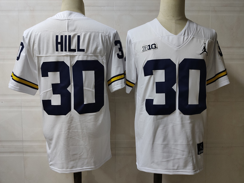 Mens NCAA Michigan Wolverines #30 Daxton Hill Brand Jordan White Stitched College Football Jersey