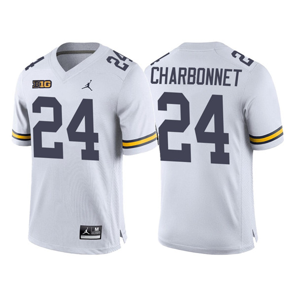 Mens NCAA Michigan Wolverines #24 Zach Charbonnet  Brand Jordan White Stitched College Football Jersey